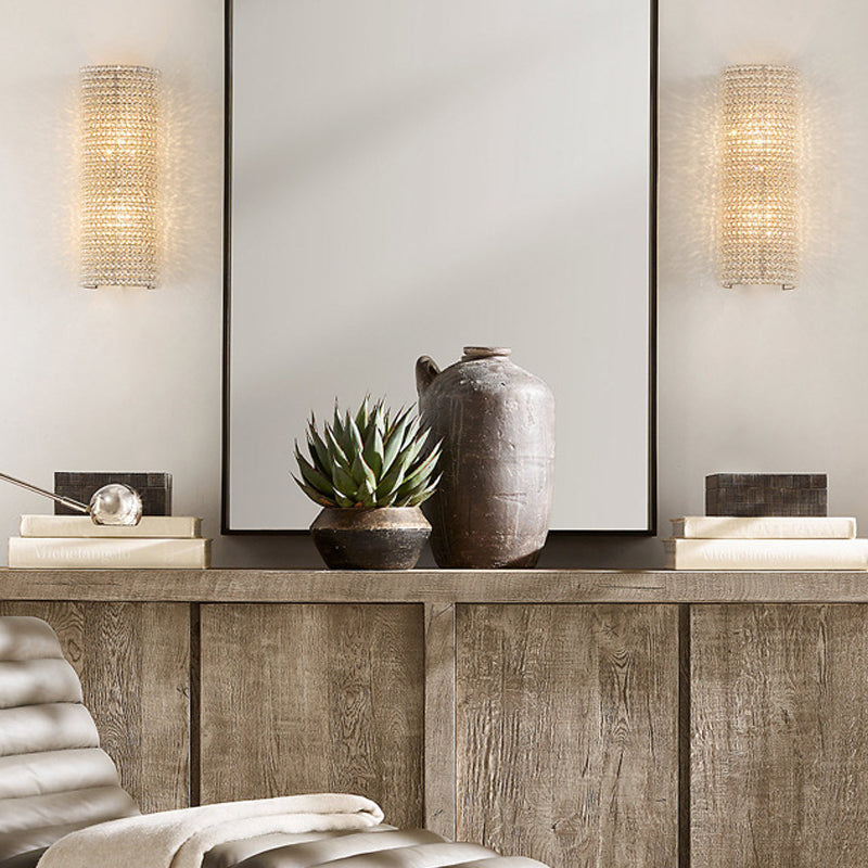 4 Lights Cylinder Wall Lighting Idea Rustic Stylish White Crystal Sconce for Living Room Clearhalo 'Wall Lamps & Sconces' 'Wall Lights' Lighting' 332416