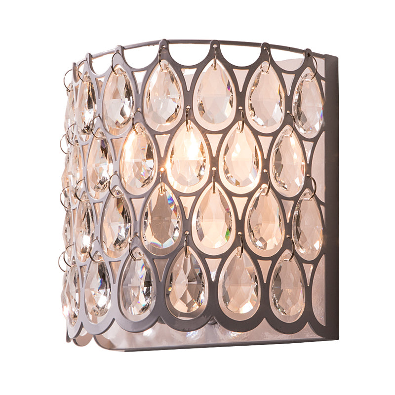 White Half-Cylinder Sconce Countryside Crystal 1 Light Bedroom Wall Lighting Fixture Clearhalo 'Wall Lamps & Sconces' 'Wall Lights' Lighting' 332439