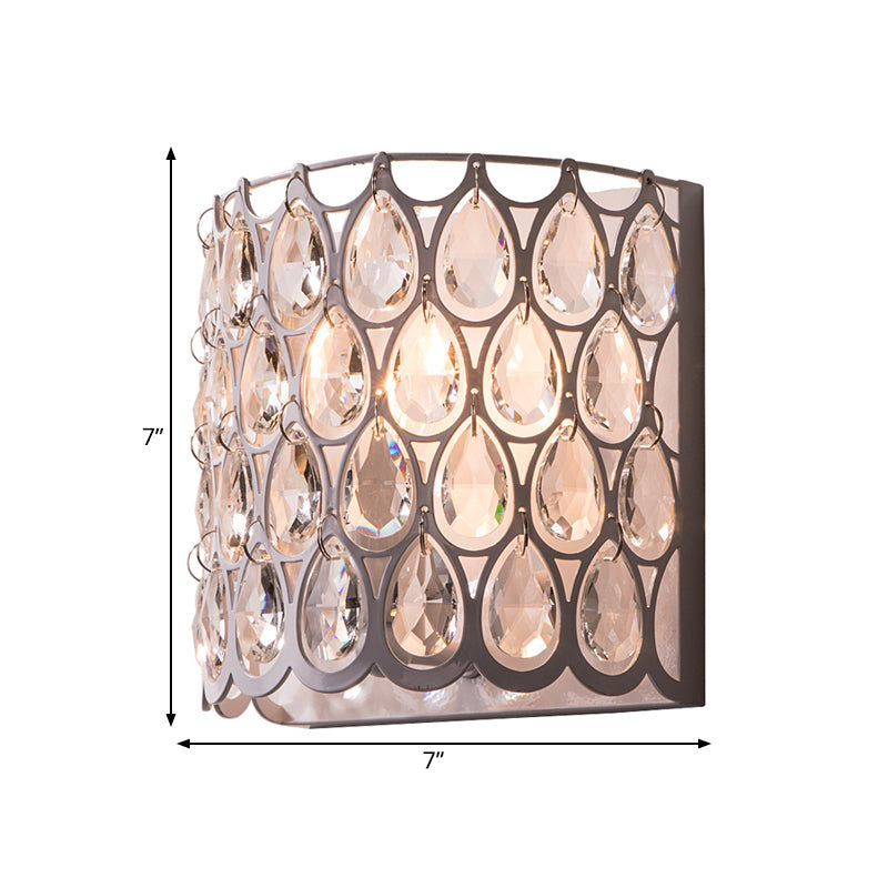 White Half-Cylinder Sconce Countryside Crystal 1 Light Bedroom Wall Lighting Fixture Clearhalo 'Wall Lamps & Sconces' 'Wall Lights' Lighting' 332440