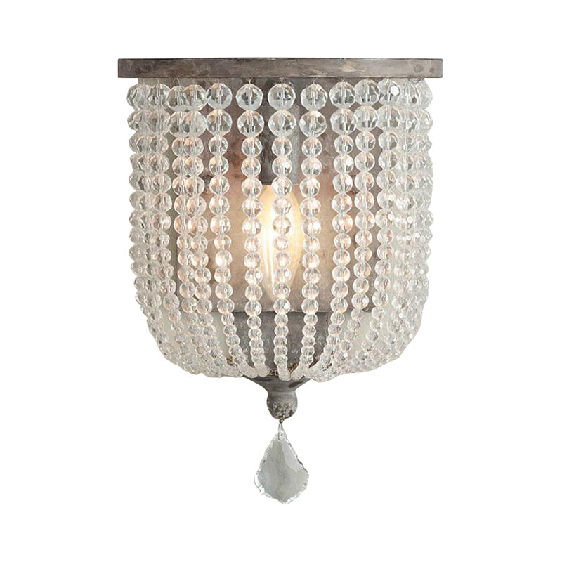 White/Grey 1 Light Wall Mount Light Minimalism Crystal Half-Basket Sconce Light Fixture Clearhalo 'Wall Lamps & Sconces' 'Wall Lights' Lighting' 332482