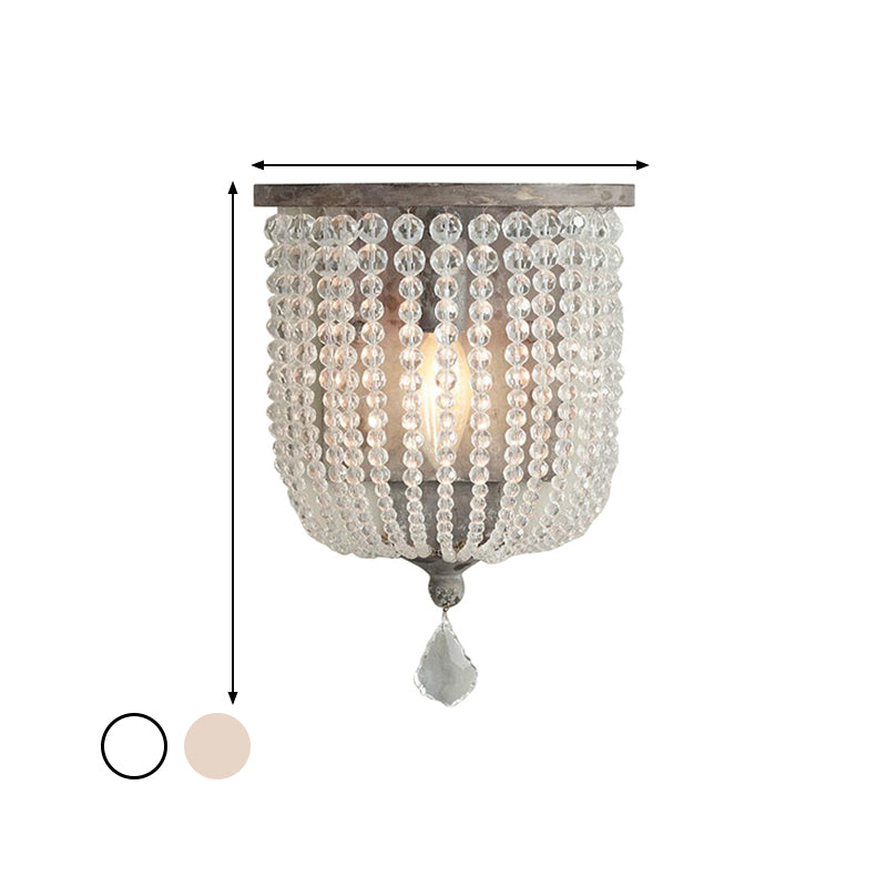 White/Grey 1 Light Wall Mount Light Minimalism Crystal Half-Basket Sconce Light Fixture Clearhalo 'Wall Lamps & Sconces' 'Wall Lights' Lighting' 332483