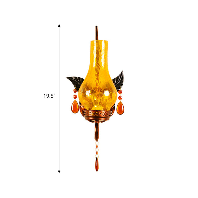 Traditional Vase Wall Mount Light Yellow Cracked Glass 1 Light Bathroom Wall Light Sconce with Orange Crystal Deco Clearhalo 'Wall Lamps & Sconces' 'Wall Lights' Lighting' 332531