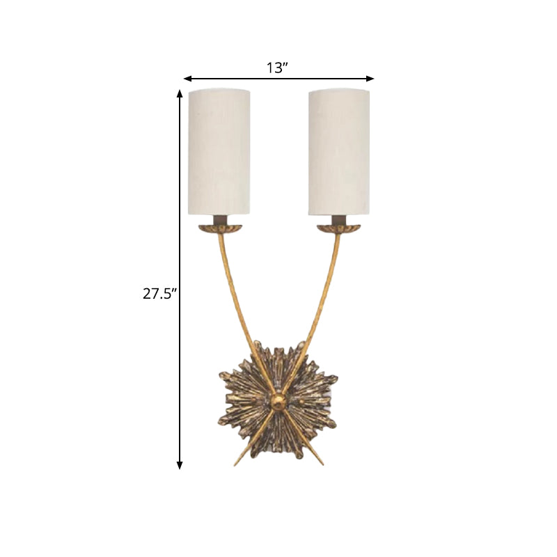 Traditional Tube Vanity Lighting Idea 2 Lights Fabric Sconce Light Fixture in White for Bathroom Clearhalo 'Wall Lamps & Sconces' 'Wall Lights' Lighting' 332723