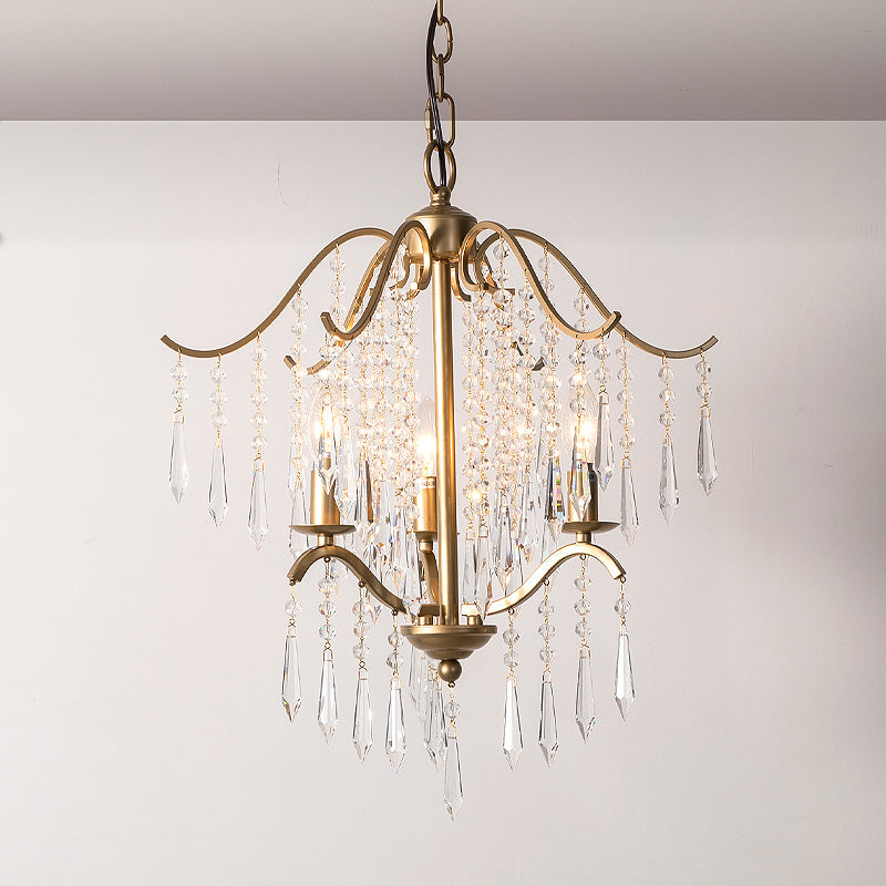 Waterfall Chandelier Lighting Modernism Crystal 3/4 Bulbs Brass Ceiling Hanging Light, 18.5