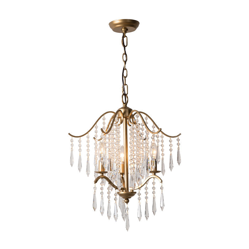 Waterfall Chandelier Lighting Modernism Crystal 3/4 Bulbs Brass Ceiling Hanging Light, 18.5