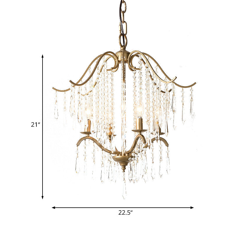 Waterfall Chandelier Lighting Modernism Crystal 3/4 Bulbs Brass Ceiling Hanging Light, 18.5