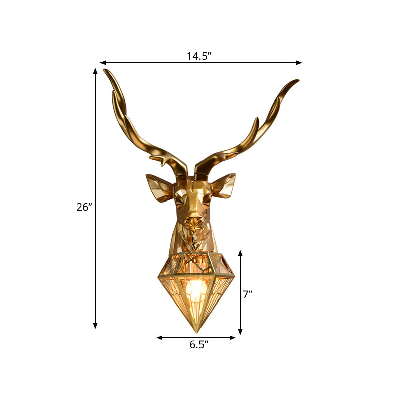 Lodge Stylish Deer Wall Mount Light Resin 1 Head Living Room Wall Light Fixture with Diamond Shade, 14.5