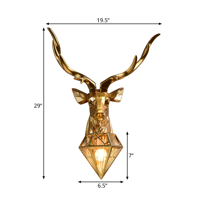 Lodge Stylish Deer Wall Mount Light Resin 1 Head Living Room Wall Light Fixture with Diamond Shade, 14.5