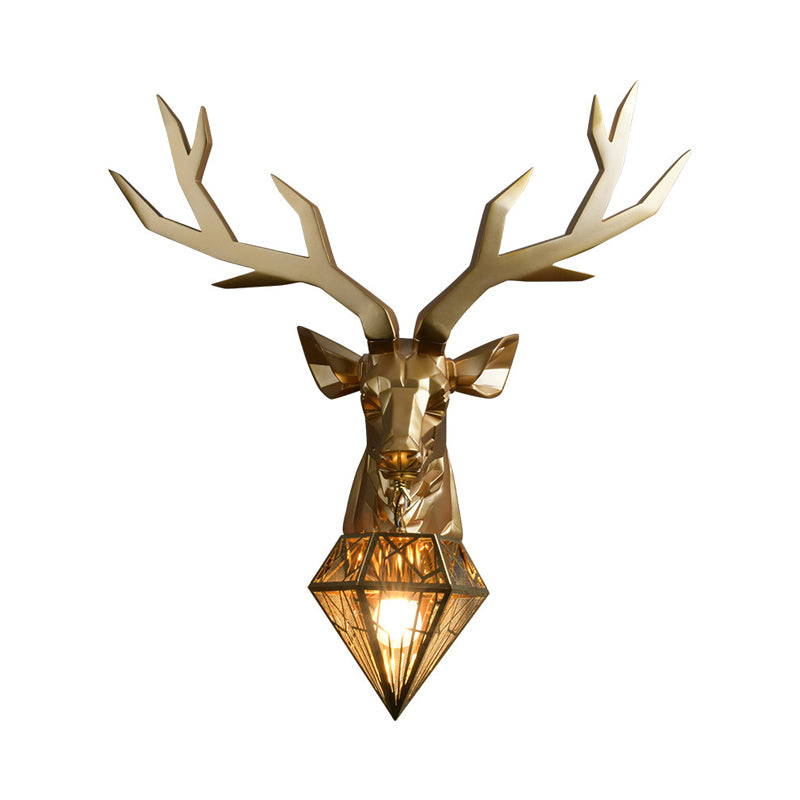 Elk Resin Wall Mounted Lamp Loft Style 1 Head Black/White/Gold Sconce Light with Diamond Cage Shade, 14.5