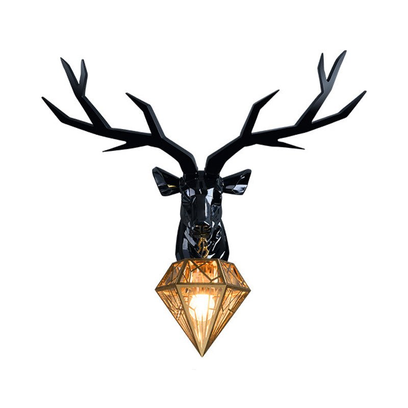 Elk Resin Wall Mounted Lamp Loft Style 1 Head Black/White/Gold Sconce Light with Diamond Cage Shade, 14.5