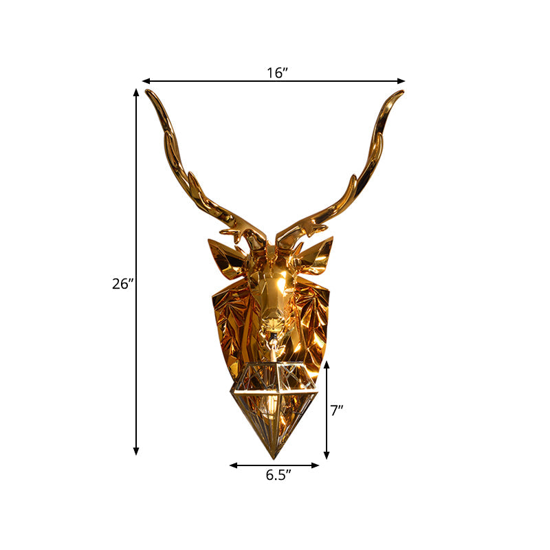 Diamond Cage Foyer Wall Light Sconce Resin 1 Bulb Country Style Wall Lamp with Elk Backplate in Gold, 16