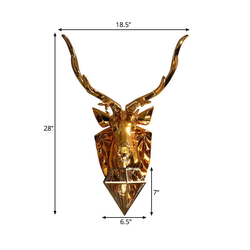 Diamond Cage Foyer Wall Light Sconce Resin 1 Bulb Country Style Wall Lamp with Elk Backplate in Gold, 16