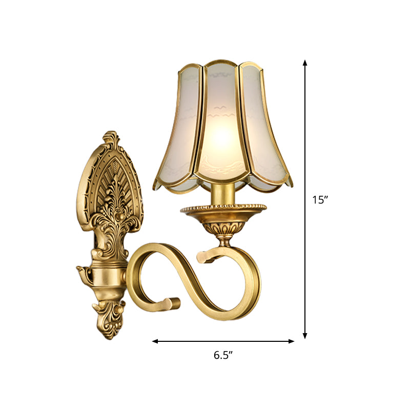 Gold 1/2 Heads Sconce Light Retro Metallic Curved Arm Wall Lighting with Flared Beveled Glass Shade Clearhalo 'Wall Lamps & Sconces' 'Wall Lights' Lighting' 333511