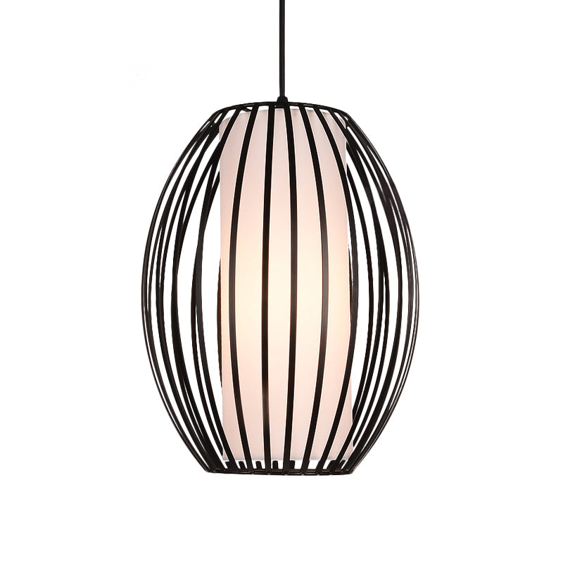 Oval Iron Ceiling Pendant Light Simplicity Single Light Black Suspension Lighting Clearhalo 'Ceiling Lights' 'Pendant Lights' 'Pendants' Lighting' 333531