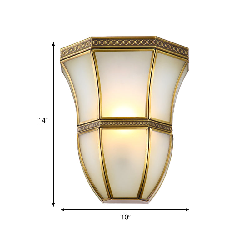 Vintage Flared Wall Light Single Metallic Brass Indoor Wall Lighting Ideas with Opal Glass Shade Clearhalo 'Wall Lamps & Sconces' 'Wall Lights' Lighting' 333596