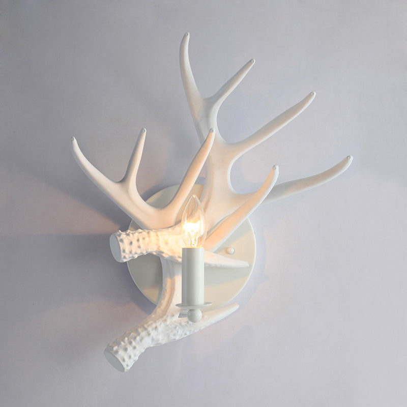 Candle Resin Sconce Lighting Classic Single Bulb Indoor Wall Mounted Lamp with Antler White Clearhalo 'Wall Lamps & Sconces' 'Wall Lights' Lighting' 335735