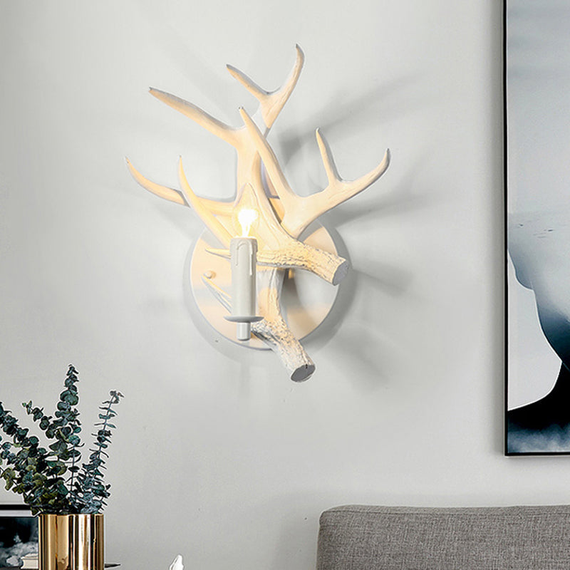 Candle Resin Sconce Lighting Classic Single Bulb Indoor Wall Mounted Lamp with Antler Clearhalo 'Wall Lamps & Sconces' 'Wall Lights' Lighting' 335736