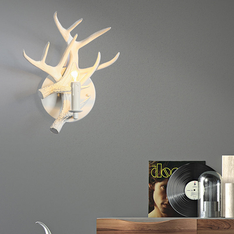 Candle Resin Sconce Lighting Classic Single Bulb Indoor Wall Mounted Lamp with Antler Clearhalo 'Wall Lamps & Sconces' 'Wall Lights' Lighting' 335737