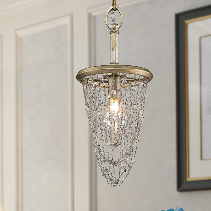 1 Light Round Pendant Lighting Traditional Brown Crystal Hanging Light Fixture for Corridor Clearhalo 'Ceiling Lights' 'Pendant Lights' 'Pendants' Lighting' 335788