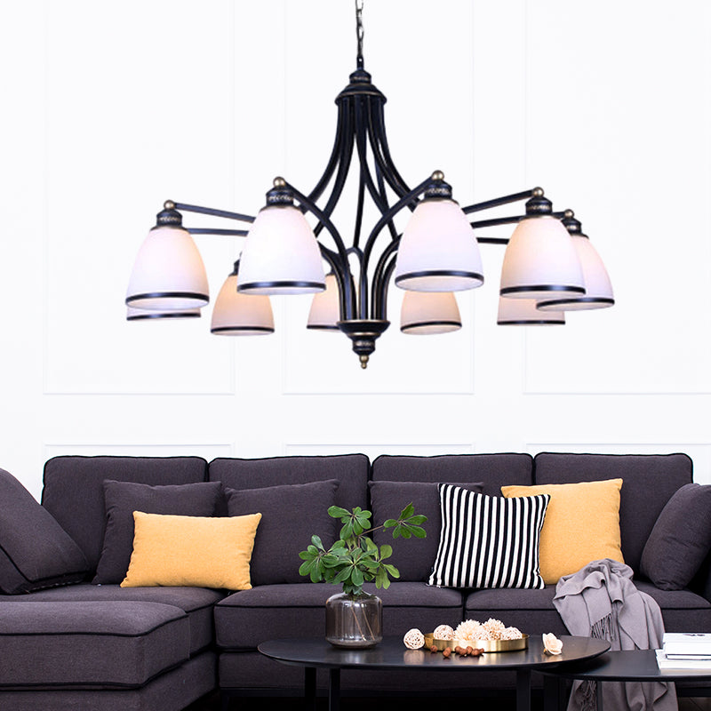 White Glass Black Pendant Lamp Tapered 10 Lights Traditional Chandelier Light Fixture for Living Room White Clearhalo 'Ceiling Lights' 'Chandeliers' Lighting' options 336033_fcc4308d-a0a6-496b-bf4c-d9dd71ebee4a