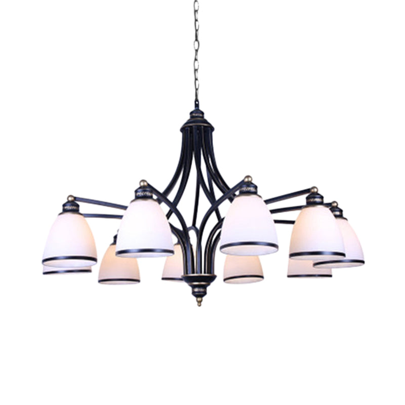 White Glass Black Pendant Lamp Tapered 10 Lights Traditional Chandelier Light Fixture for Living Room Clearhalo 'Ceiling Lights' 'Chandeliers' Lighting' options 336036