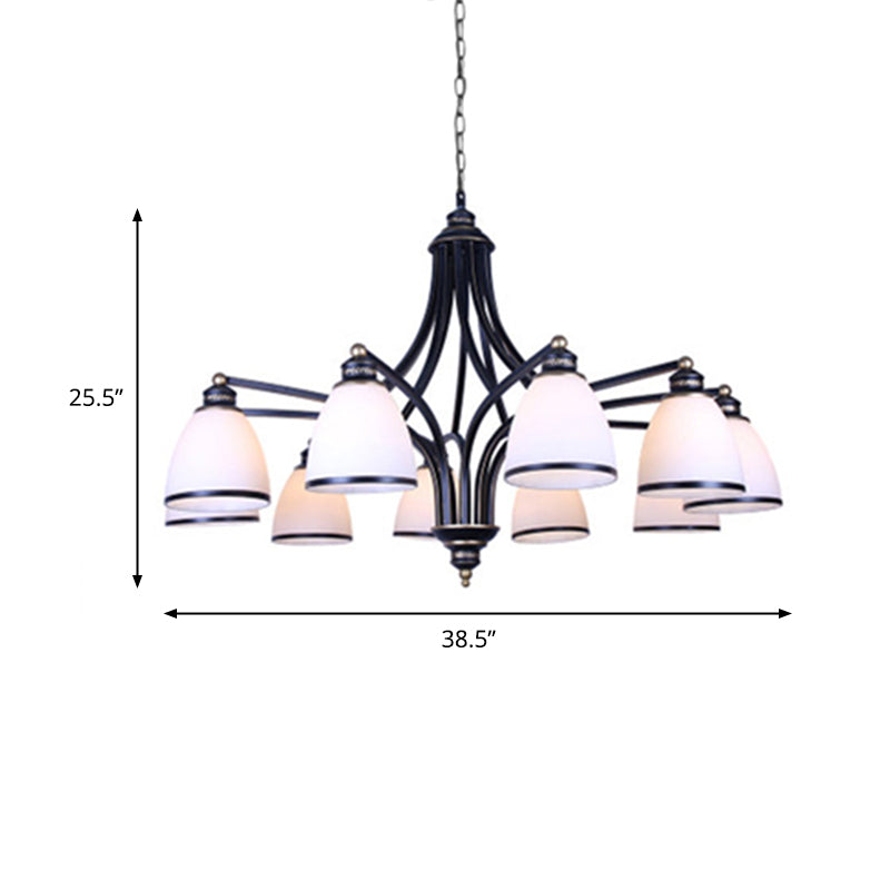 White Glass Black Pendant Lamp Tapered 10 Lights Traditional Chandelier Light Fixture for Living Room Clearhalo 'Ceiling Lights' 'Chandeliers' Lighting' options 336037