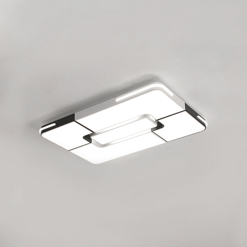 White Squared/Rectangular Ceiling Light Fixture Contemporary 19.5