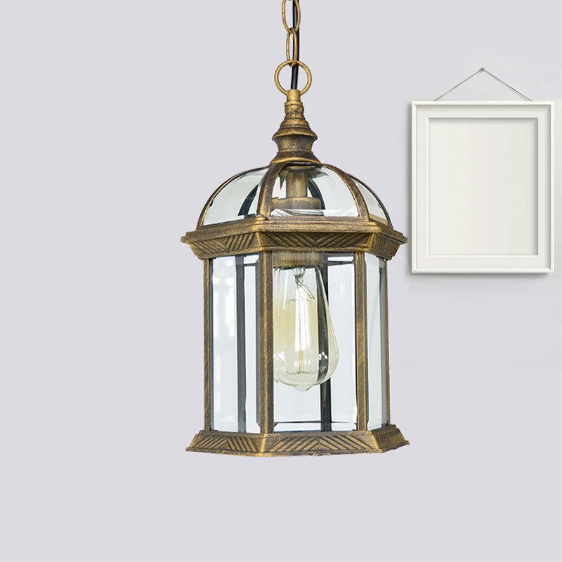 Black/Bronze/Gold Lantern Ceiling Hanging Light with Clear Glass Shade 1 Bulb 8