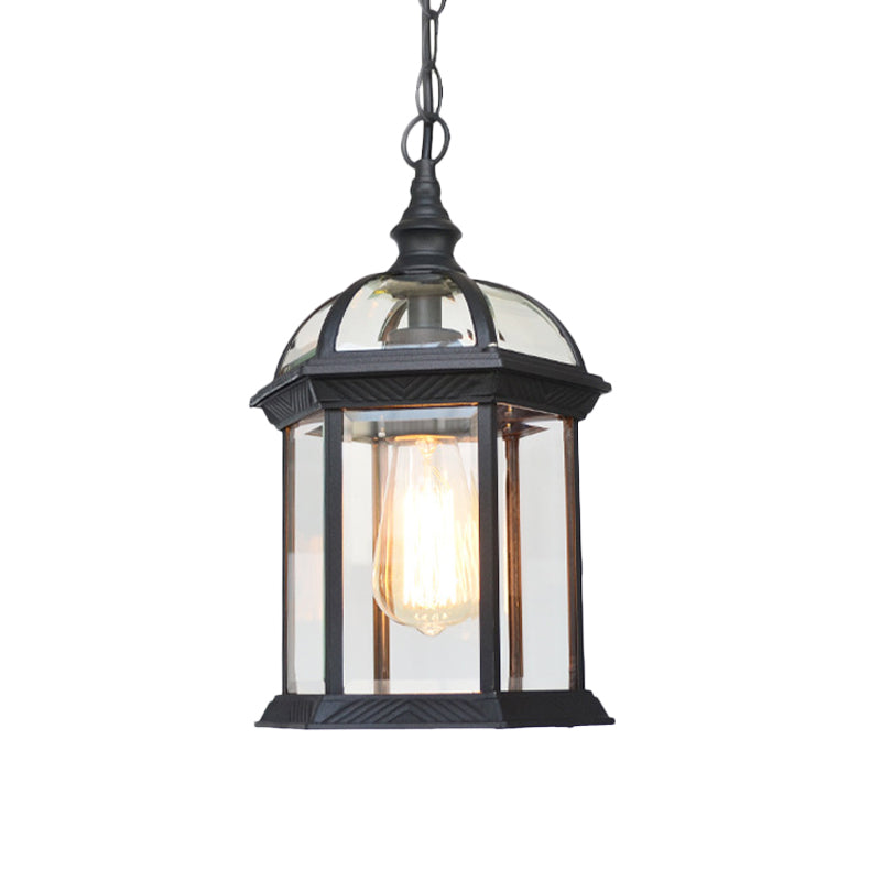 Black/Bronze/Gold Lantern Ceiling Hanging Light with Clear Glass Shade 1 Bulb 8