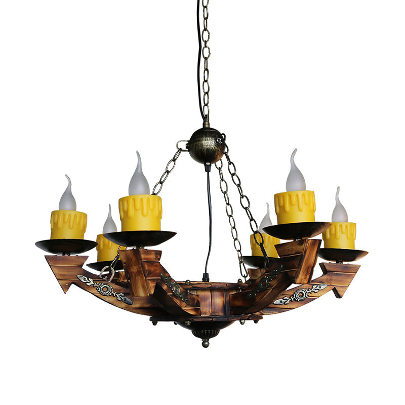 6 Lights Candle Chandelier Lamp Farmhouse Dark Wood Resin Pendant Lighting for Restaurant Clearhalo 'Carpenter Chandeliers' 'Ceiling Lights' 'Chandeliers' 'Industrial Chandeliers' 'Industrial' 'Middle Century Chandeliers' 'Modern' 'Tiffany' Lighting' 337460