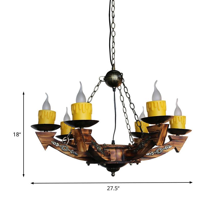 6 Lights Candle Chandelier Lamp Farmhouse Dark Wood Resin Pendant Lighting for Restaurant Clearhalo 'Carpenter Chandeliers' 'Ceiling Lights' 'Chandeliers' 'Industrial Chandeliers' 'Industrial' 'Middle Century Chandeliers' 'Modern' 'Tiffany' Lighting' 337461