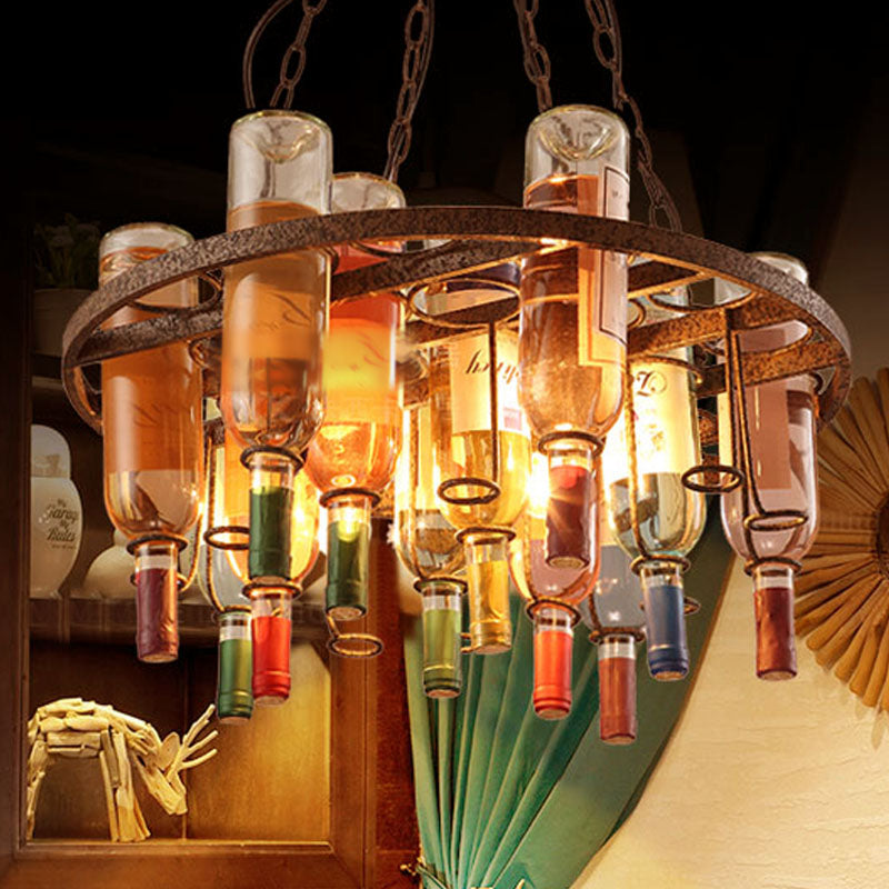 Wine Bottle Kitchen Island Chandelier Light Farmhouse Colorful Glass 3 Lights Rust Hanging Lamp Clearhalo 'Ceiling Lights' 'Glass shade' 'Glass' 'Island Lights' Lighting' 337481