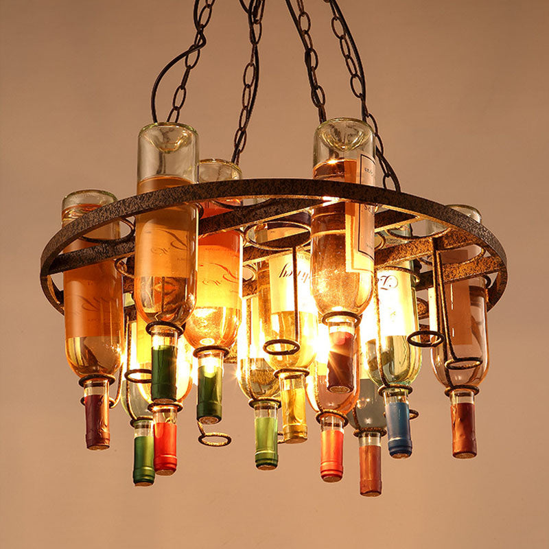 Wine Bottle Kitchen Island Chandelier Light Farmhouse Colorful Glass 3 Lights Rust Hanging Lamp Clearhalo 'Ceiling Lights' 'Glass shade' 'Glass' 'Island Lights' Lighting' 337482