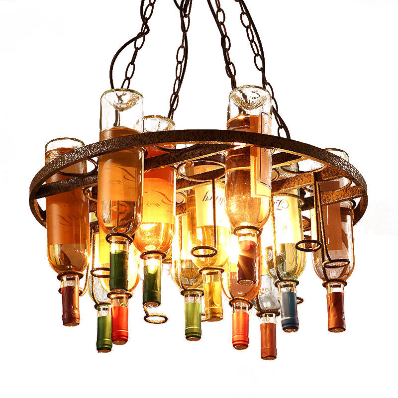 Wine Bottle Kitchen Island Chandelier Light Farmhouse Colorful Glass 3 Lights Rust Hanging Lamp Clearhalo 'Ceiling Lights' 'Glass shade' 'Glass' 'Island Lights' Lighting' 337483