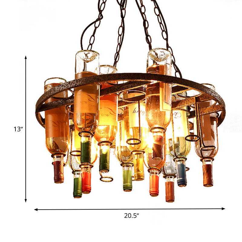 Wine Bottle Kitchen Island Chandelier Light Farmhouse Colorful Glass 3 Lights Rust Hanging Lamp Clearhalo 'Ceiling Lights' 'Glass shade' 'Glass' 'Island Lights' Lighting' 337484