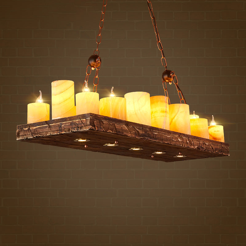 Wood Candlestick Island Light Fixture Factory 16 Lights Restaurant Pendant Lighting in Yellow Clearhalo 'Ceiling Lights' 'Island Lights' Lighting' 337662