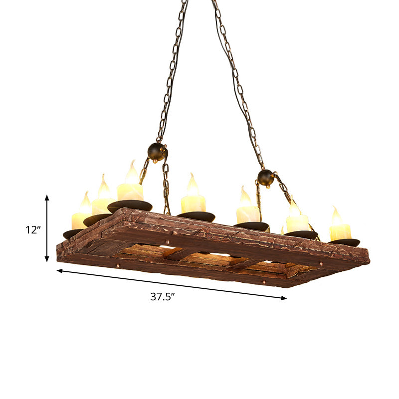 Wood Yellow Island Lighting Idea Rectangle 14 Lights Warehouse Pendant Light Kit Clearhalo 'Ceiling Lights' 'Island Lights' Lighting' 337670