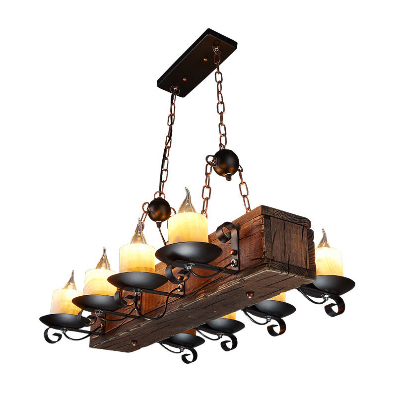 Vintage Candelabra Island Chandelier 8 Lights Wood Pendant Light Fixture for Restaurant Clearhalo 'Ceiling Lights' 'Island Lights' Lighting' 337690