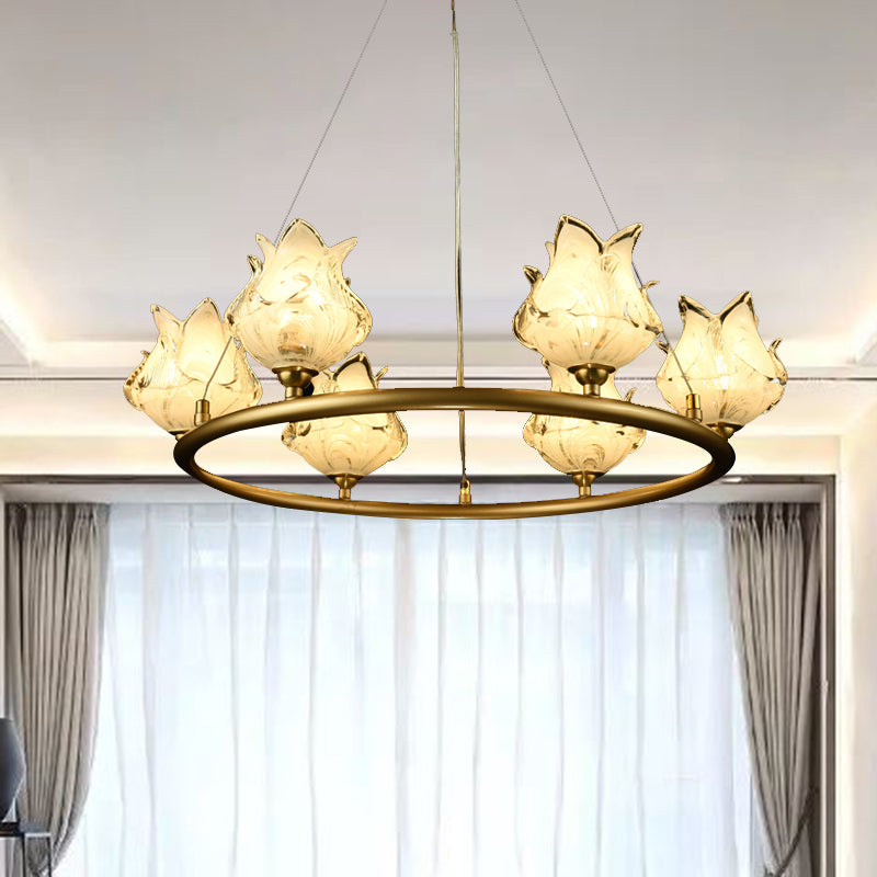 Wheel Clear Glass Chandelier Light Traditionalism 6 Bulbs LED Bedroom Pendant Lamp Clearhalo 'Ceiling Lights' 'Chandeliers' 'Glass shade' 'Glass' Lighting' 337918