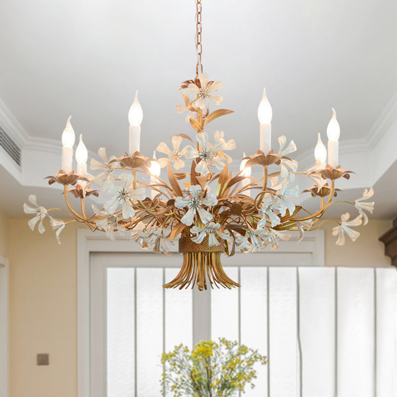 8 Heads Metallic Chandelier Lamp Brass Candlestick Bedroom Suspension Lighting Fixture Clearhalo 'Ceiling Lights' 'Chandeliers' Lighting' options 337937