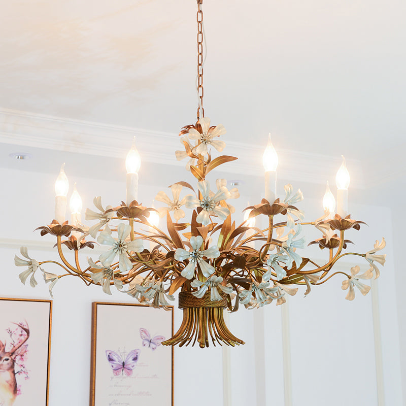 8 Heads Metallic Chandelier Lamp Brass Candlestick Bedroom Suspension Lighting Fixture Clearhalo 'Ceiling Lights' 'Chandeliers' Lighting' options 337938