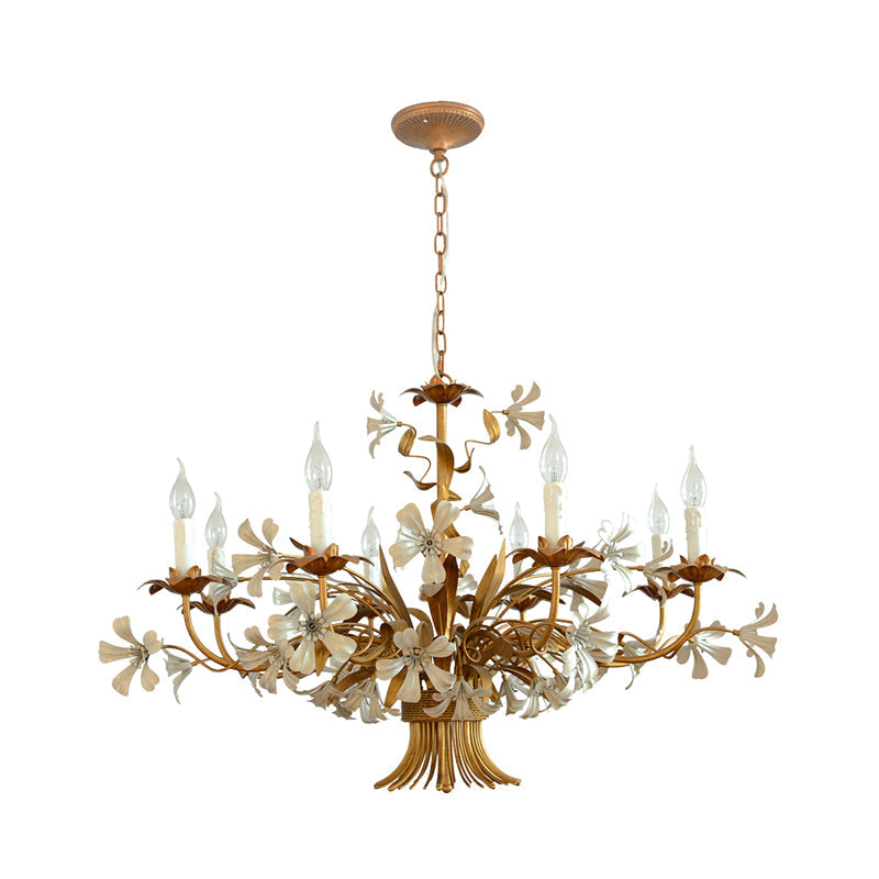 8 Heads Metallic Chandelier Lamp Brass Candlestick Bedroom Suspension Lighting Fixture Clearhalo 'Ceiling Lights' 'Chandeliers' Lighting' options 337939