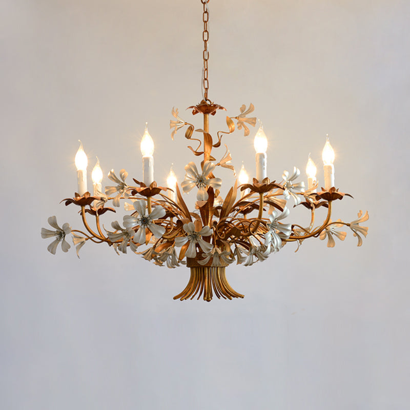 8 Heads Metallic Chandelier Lamp Brass Candlestick Bedroom Suspension Lighting Fixture Clearhalo 'Ceiling Lights' 'Chandeliers' Lighting' options 337940