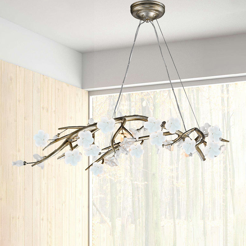 Flower Metallic Chandelier Lighting Fixture Rural 9 Lights Bedroom Hanging Lamp Kit in Silver Clearhalo 'Ceiling Lights' 'Chandeliers' Lighting' options 337943