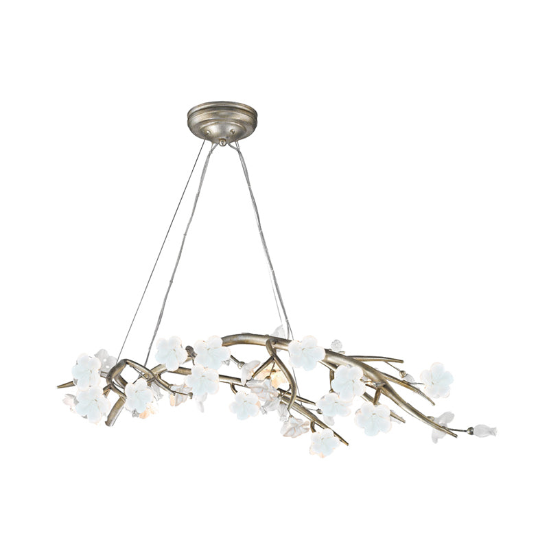 Flower Metallic Chandelier Lighting Fixture Rural 9 Lights Bedroom Hanging Lamp Kit in Silver Clearhalo 'Ceiling Lights' 'Chandeliers' Lighting' options 337945