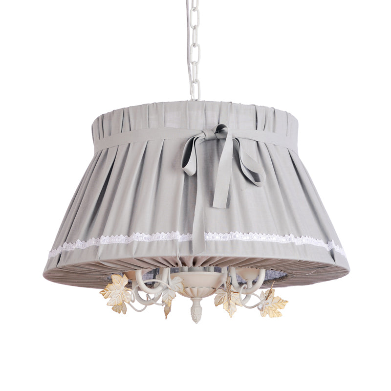 Drum Dining Room Pendant Chandelier Traditional Fabric 4 Lights Beige Hanging Light Fixture Clearhalo 'Ceiling Lights' 'Chandeliers' Lighting' options 337954