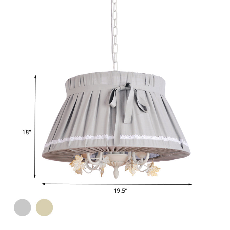 Drum Dining Room Pendant Chandelier Traditional Fabric 4 Lights Beige Hanging Light Fixture Clearhalo 'Ceiling Lights' 'Chandeliers' Lighting' options 337956