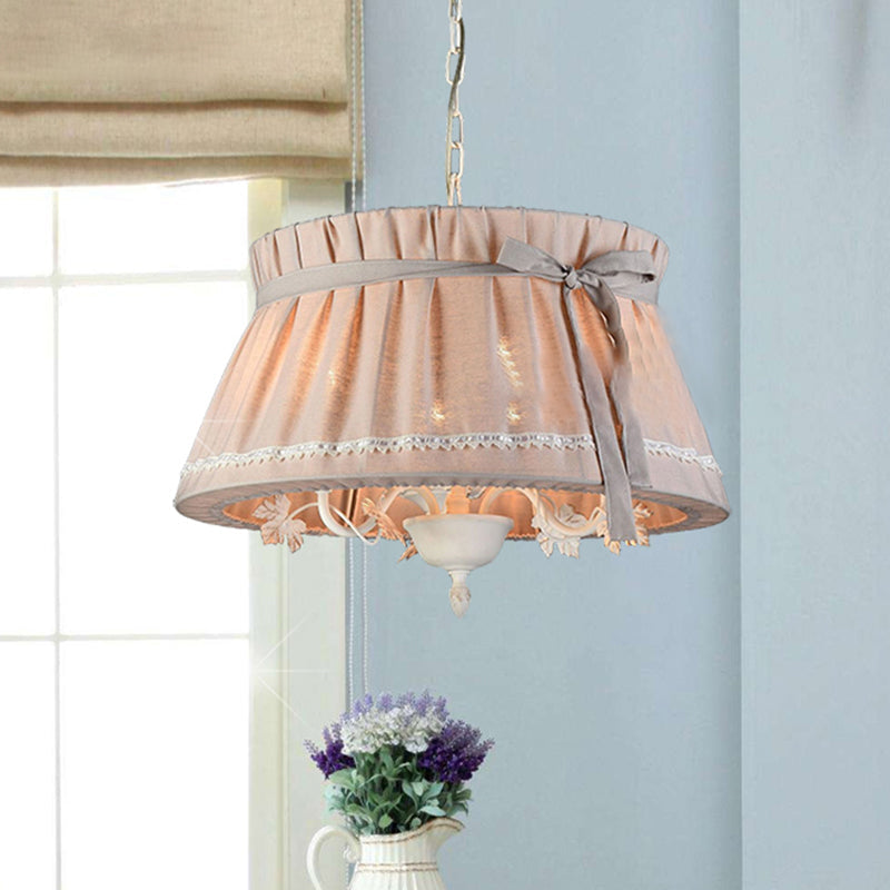 Drum Dining Room Pendant Chandelier Traditional Fabric 4 Lights Beige Hanging Light Fixture Clearhalo 'Ceiling Lights' 'Chandeliers' Lighting' options 337958