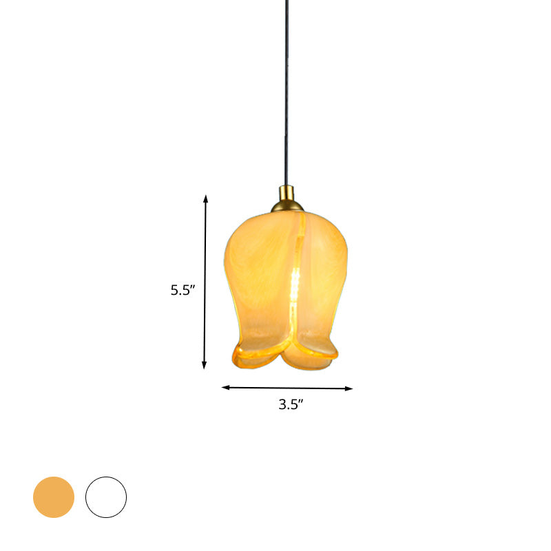 1 Light Blossom Drop Pendant Rustic White/Yellow Glass Ceiling Suspension Lamp for Bedroom Clearhalo 'Ceiling Lights' 'Glass shade' 'Glass' 'Pendant Lights' 'Pendants' Lighting' 337975