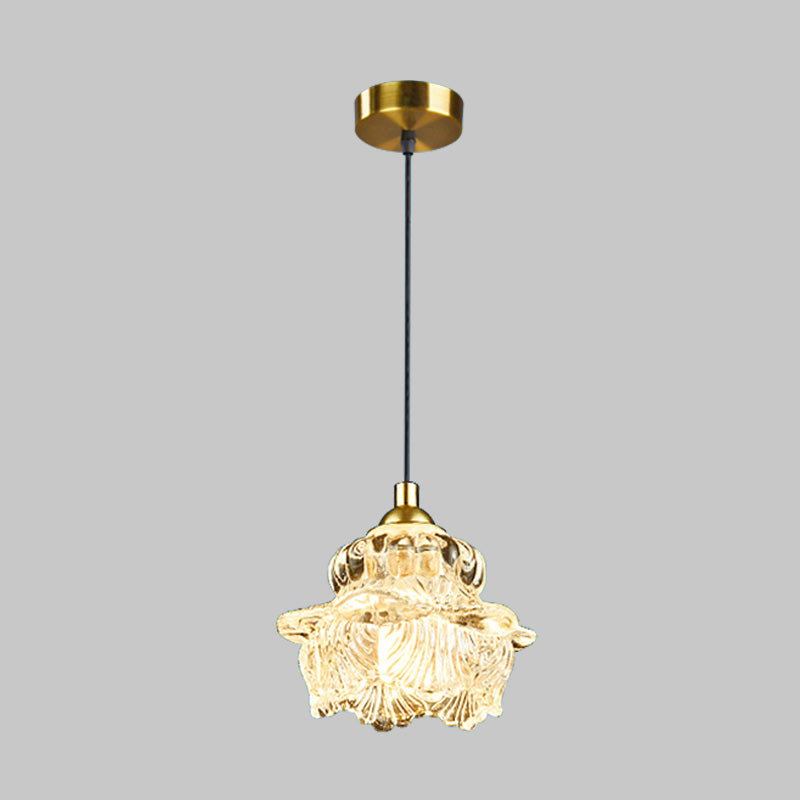 1 Light Pendant Light Kit Rural Petal Clear Glass Suspension Lighting Fixture for Bedroom Clearhalo 'Ceiling Lights' 'Glass shade' 'Glass' 'Pendant Lights' 'Pendants' Lighting' 337982